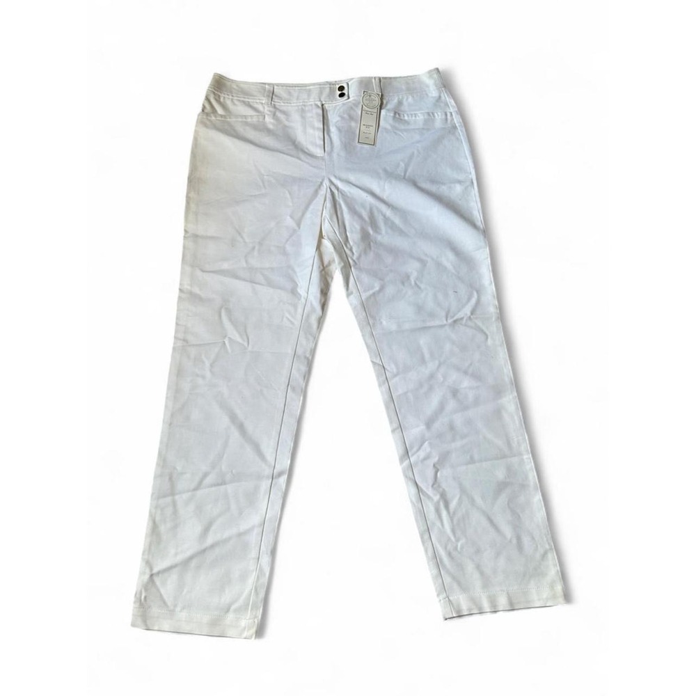 White Pants Santorini Euro Summer Modern Fit Slim Leg Cotton Cozy Coastal NWT 16